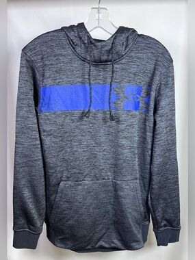 Under Armour Dark Gray Heathered Cold Gear Loose Fit Hoodie with Blue Logos